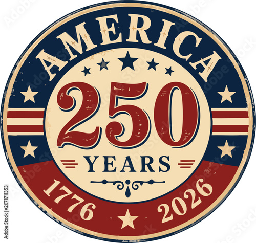 America 250 Celebration badge with patriotic stars and stripes for 4th of July
