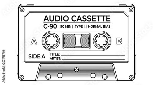 Billede på lærred An illustration of an audio cassette tape on a white background