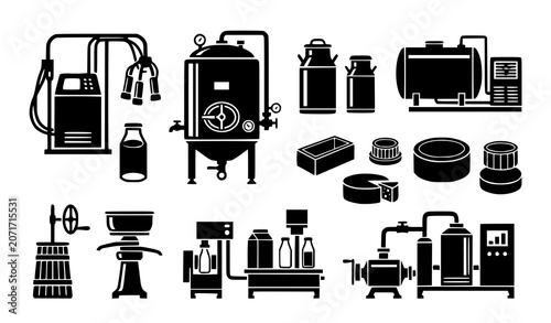 Canvastavla Dairy Processing Tools Silhouette Icons Collection