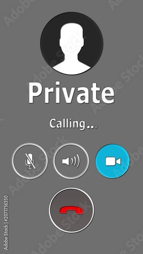 Private Incoming Call Screen Animation with Video Call and Mute Icons 4K.