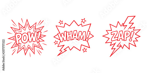 Schilderij op canvas Set of colorful comic book speech bubbles with pow wham and zap sound effect tex