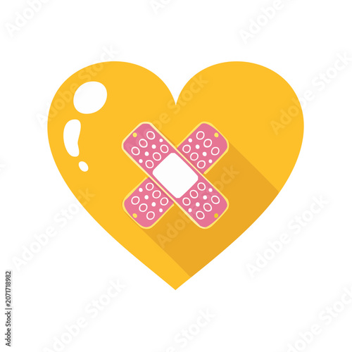 Yellow heart with pink bandage vector illustration