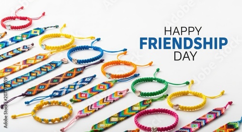 Colorful handwoven macrame friendship bracelets with heart charms on white background