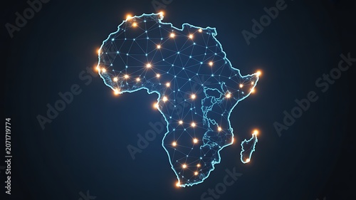  Africa network connectivity map with glowing digital communication nodes