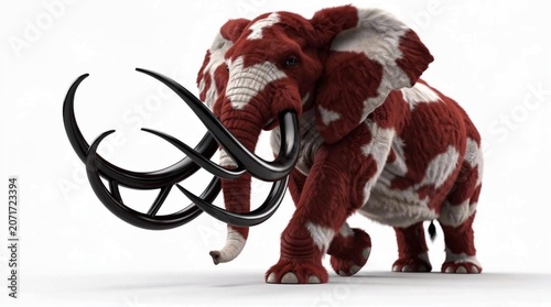 Wooly coloured elephant with branched ivory tusks