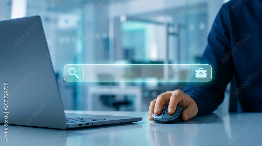 Fototapeta premium Business person using computer mouse with digital online search interface