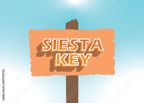 Schilderij op canvas Siesta Key Destination Text Sign Wooden Board Illustration