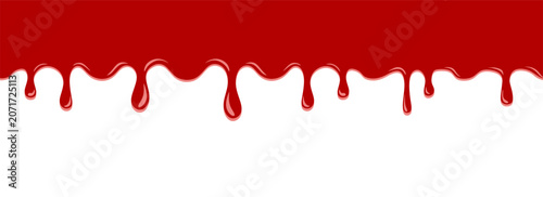 Valokuva Dripping paint or blood horizontal seamless border, red paint liquid flow splash drop
