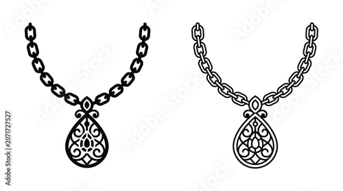 Canvas Print Ornamental necklace with pendant black line silhouette