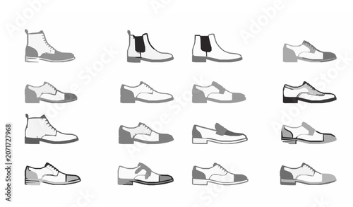 Valokuva Classic Leather Boots and Formal Footwear Vector Icon Collection with Elegant Sh