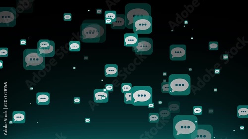 Message Icon flying overlay isolated on black background loop.