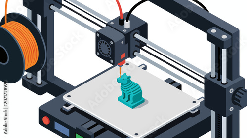 Schilderij op canvas 3D printer creating green plastic object.