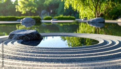 Serene Zen Garden with Stone and Water.