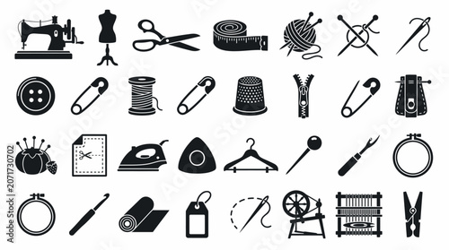 Valokuva Tailoring icons display an extensive array of professional dressmaking and textile crafting implements