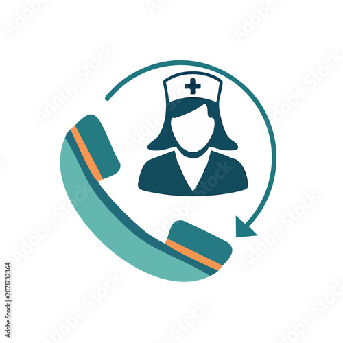 Nurse with headset icon in flat design