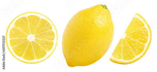 Bild auf Leinwand lemon fruit set, slice, half, whole lemon isolated on a white background, fresh Juicy lemons collection