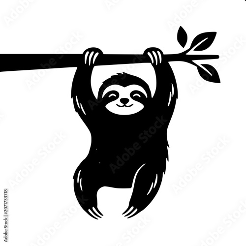 Hanging Sloth - Minimalist Vector Illustration