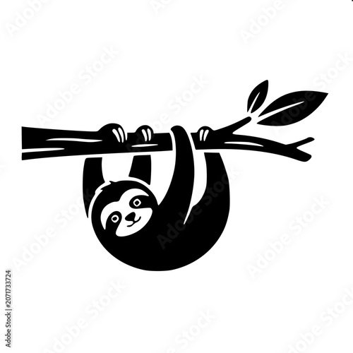 Hanging Sloth - Black and White Vector Art
