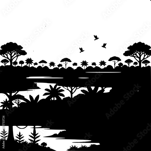 Rainforest Sunrise - Minimalist Vector Illustration