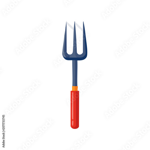 Flat illustration of a garden fork with red handle