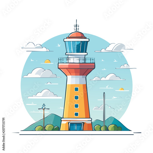Flat illustration of an air traffic control tower