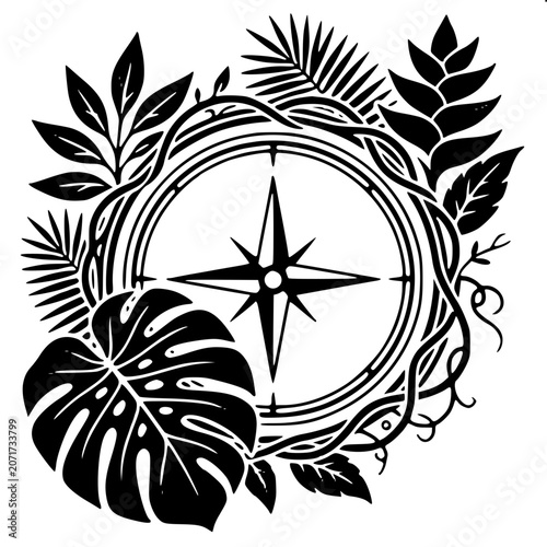 Jungle Compass - Minimalist Vector Illustration