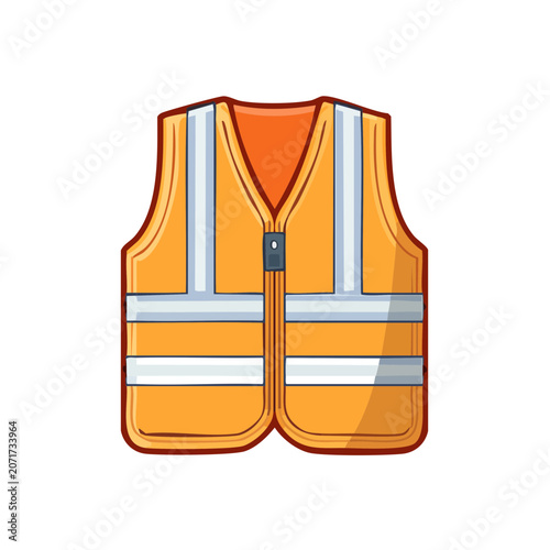 Orange safety vest with reflective stripes, vector illustration