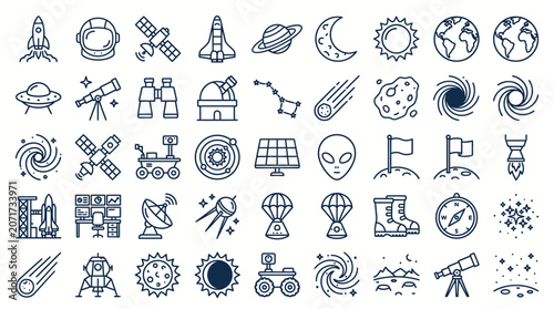 Canvas Print Astronomy icons illustrate space exploration, celestial bodies, and cosmic phenomena for science projects