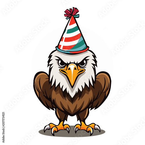 Cartoon Bald Eagle Wearing Party Hat
