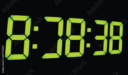 Digital clock display showing exact time with glowing green digits on black background, modern electronic timekeeping concept