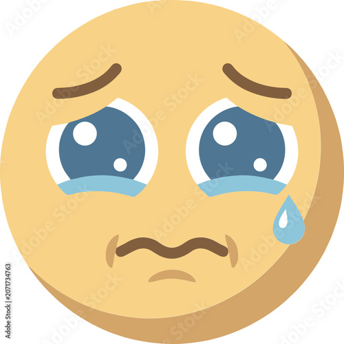 Tableau sur toile Sad crying emoji face with tears, yellow pleading emoticon vector, expressive up