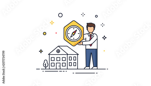 Real estate agent professional with compass icon, property