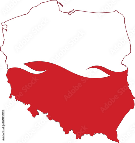 Poland map with waving flag design, polish national borders vector illustration for patriotic travel and cultural identity projects