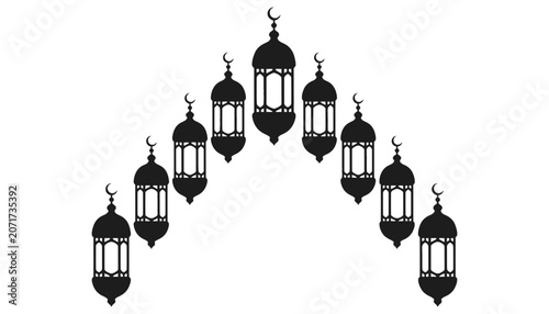 Ramadan lanterns arch silhouette graphic set with silhouette