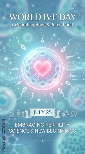 World IVF Day Hopeful Medical Journey With Floating Sperm Awareness Poster Design