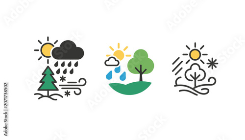 Weather icons set representing different seasons