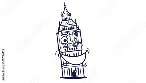Big ben london clock tower character illustration