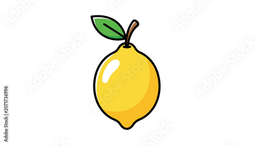 Lemon fruit illustration with green leaf, isolated