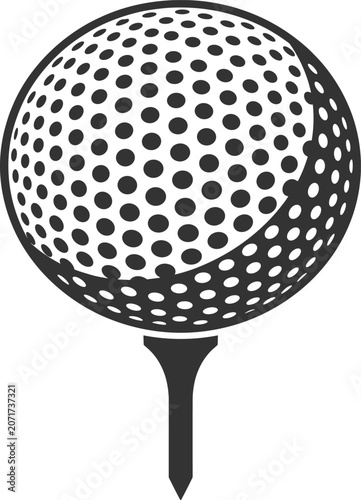 Black and white golf ball on tee icon illustration for sports competition, country club tournament, and outdoor activity