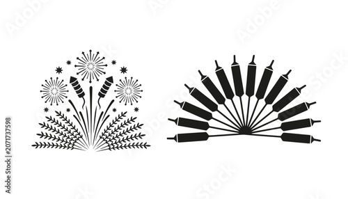 Cattail plant marsh nature icon set black silhouette