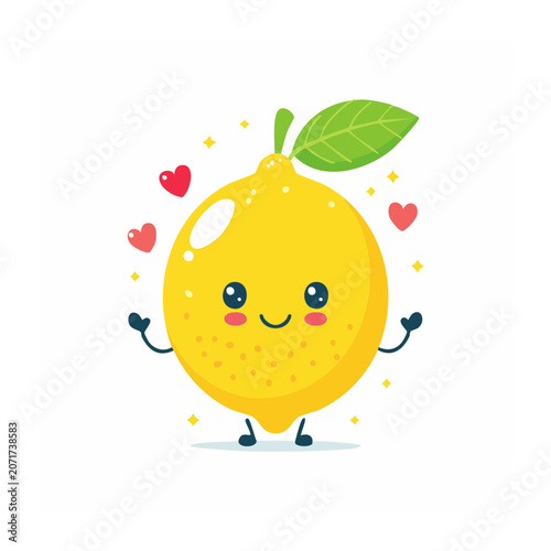 Cute Kawaii Lemon Character with Hearts