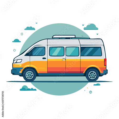 Flat illustration of a colorful camper van