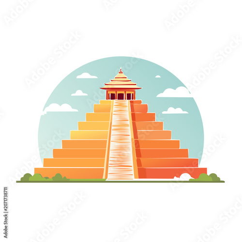 Flat illustration of a pyramid temple with steps and shrine