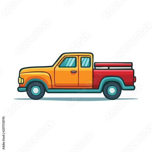 Flat illustration of an orange and red pickup truck