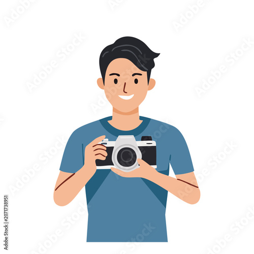 Man holding camera flat vector illustration