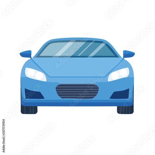 Blue sports car front view flat vector illustration