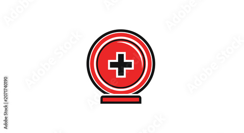 Red Circle Icon With The Cross Symbol Inside, Healthcare and Medical Concept