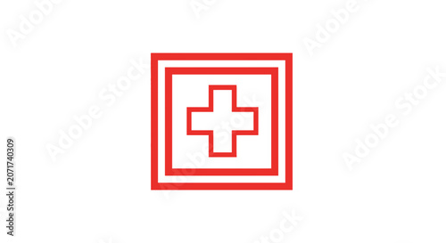 Red Cross Symbol Inside A Square With Clean Lines Medical And Healthcare Illustration