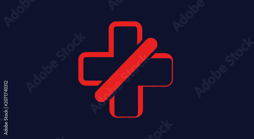 Red Cross Symbol With A Diagonal Line: Representing Absence And Denial Concept