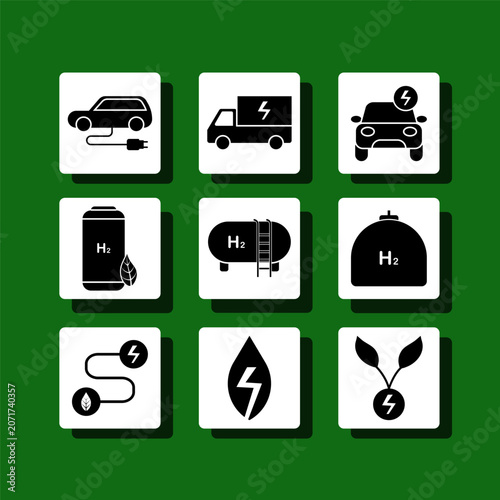 Green backdrop holds nine distinct icons